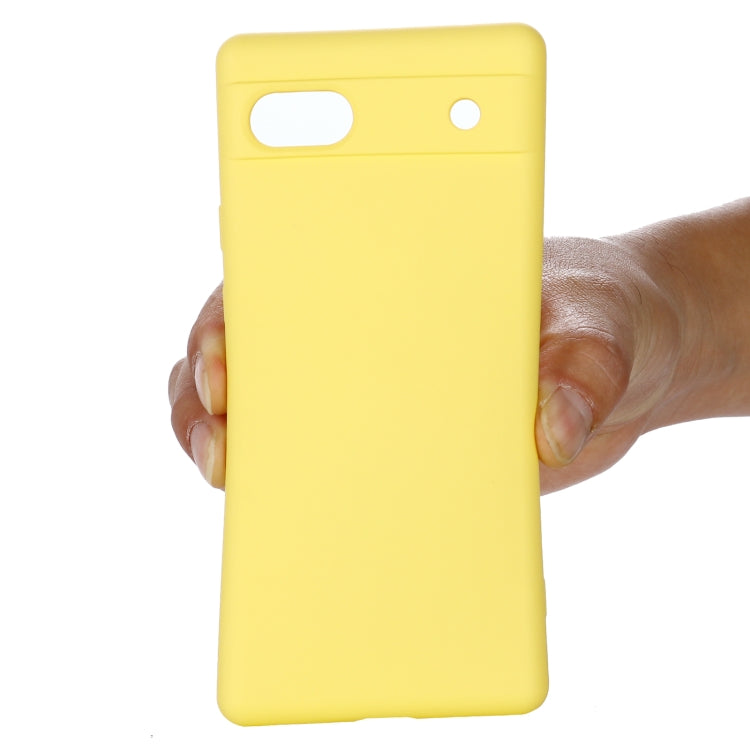 For Google Pixel 7a Pure Color Liquid Silicone Shockproof Phone Case(Yellow) by buy2fix