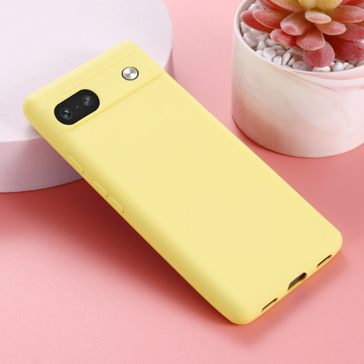 For Google Pixel 7a Pure Color Liquid Silicone Shockproof Phone Case(Yellow) by buy2fix