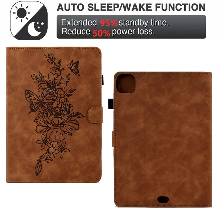 Peony Butterfly Embossed Leather Smart Tablet Case For iPad Pro 11 2020/2018 / Air 10.9 2020(Brown) - iPad Pro 11 (2018) Cases by buy2fix | Online Shopping UK | buy2fix