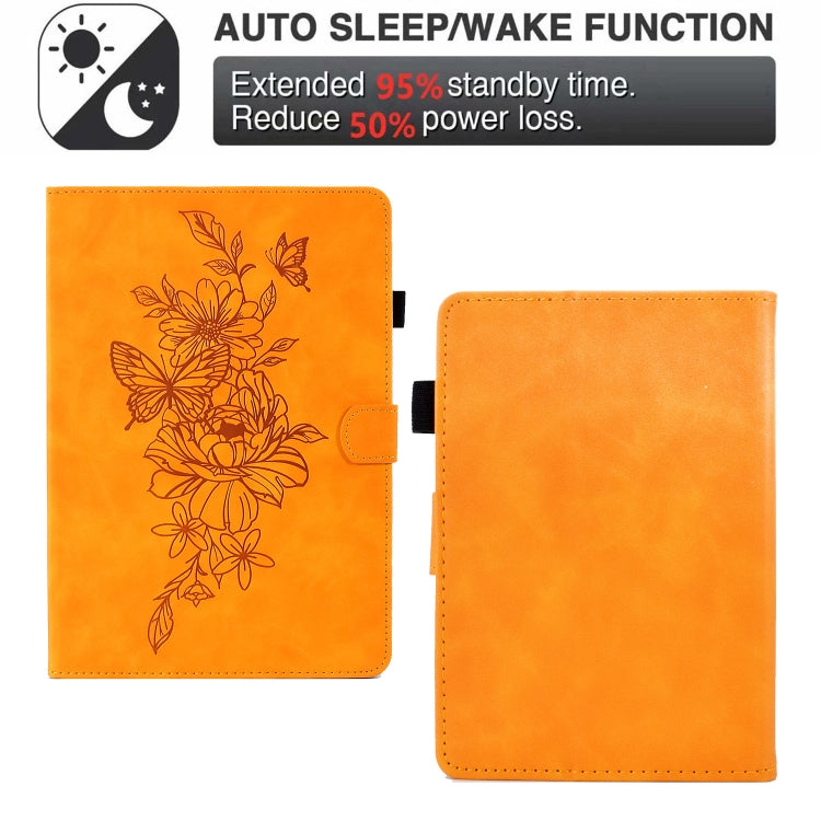 For Amazon Kindle 11th 2024 / 2022 Peony Butterfly Embossed Leather Smart Tablet Case(Khaki) - Amazon by buy2fix | Online Shopping UK | buy2fix