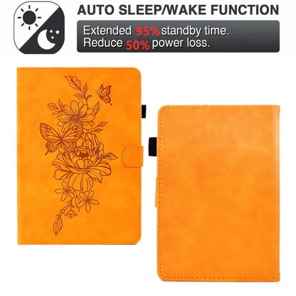 For Amazon Kindle 11th 2024 / 2022 Peony Butterfly Embossed Leather Smart Tablet Case(Khaki) - Amazon by buy2fix | Online Shopping UK | buy2fix