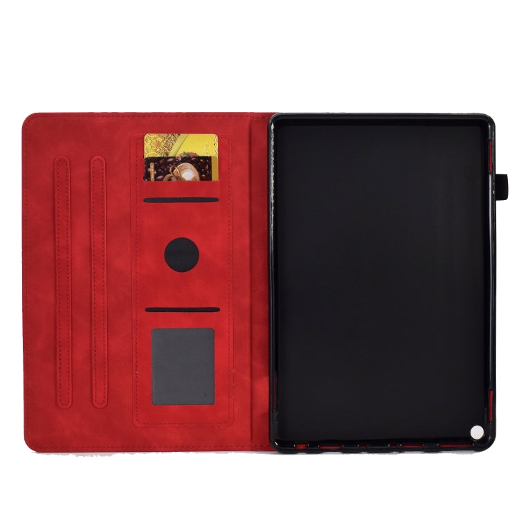 For Amazon Kindle Fire HD10 2021 Peony Butterfly Embossed Leather Smart Tablet Case(Red) - Amazon by buy2fix | Online Shopping UK | buy2fix