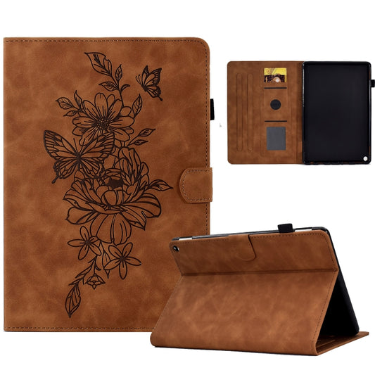For Amazon Kindle Fire HD8 2022 Peony Butterfly Embossed Leather Smart Tablet Case(Brown) - Amazon by buy2fix | Online Shopping UK | buy2fix