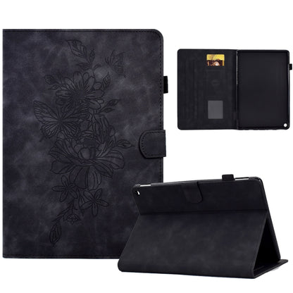 For Amazon Kindle Fire HD8 2020 Peony Butterfly Embossed Leather Smart Tablet Case(Black) - Amazon by buy2fix | Online Shopping UK | buy2fix