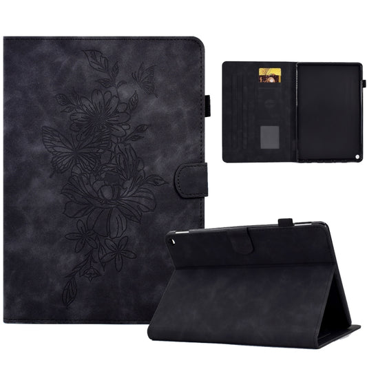 For Amazon Kindle Fire HD8 2020 Peony Butterfly Embossed Leather Smart Tablet Case(Black) - Amazon by buy2fix | Online Shopping UK | buy2fix