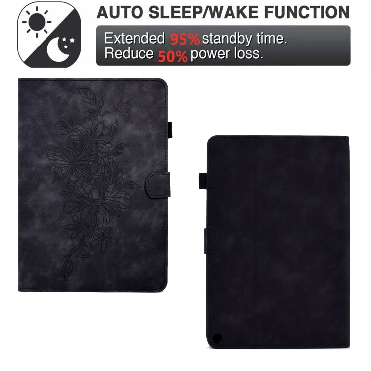 For Amazon Kindle Fire HD8 2020 Peony Butterfly Embossed Leather Smart Tablet Case(Black) - Amazon by buy2fix | Online Shopping UK | buy2fix