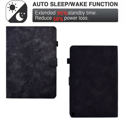 For Amazon Kindle Fire HD8 2020 Peony Butterfly Embossed Leather Smart Tablet Case(Black) - Amazon by buy2fix | Online Shopping UK | buy2fix
