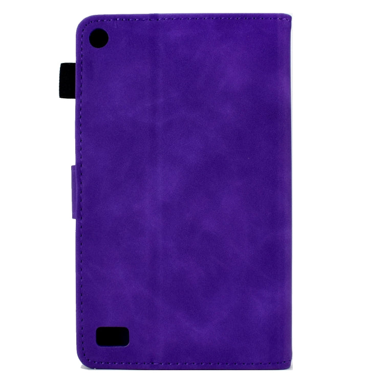 For Amazon Kindle Fire 7 2019/2017/2015 Peony Butterfly Embossed Leather Smart Tablet Case(Purple) - Amazon by buy2fix | Online Shopping UK | buy2fix