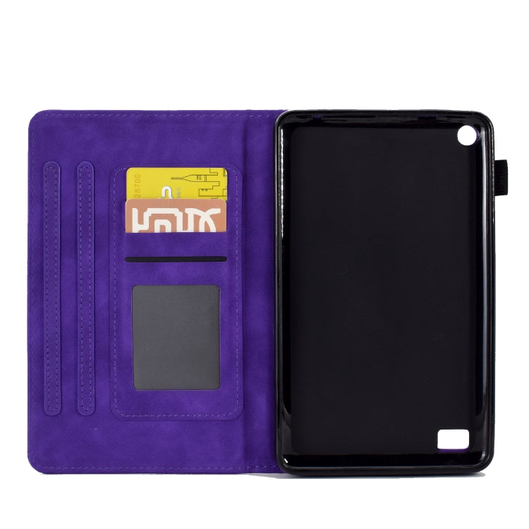 For Amazon Kindle Fire 7 2019/2017/2015 Peony Butterfly Embossed Leather Smart Tablet Case(Purple) - Amazon by buy2fix | Online Shopping UK | buy2fix