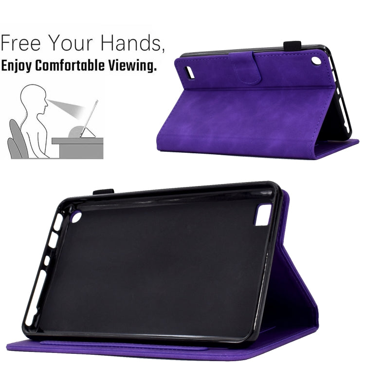 For Amazon Kindle Fire 7 2019/2017/2015 Peony Butterfly Embossed Leather Smart Tablet Case(Purple) - Amazon by buy2fix | Online Shopping UK | buy2fix
