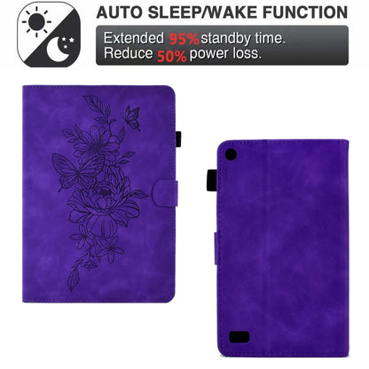For Amazon Kindle Fire 7 2019/2017/2015 Peony Butterfly Embossed Leather Smart Tablet Case(Purple) - Amazon by buy2fix | Online Shopping UK | buy2fix