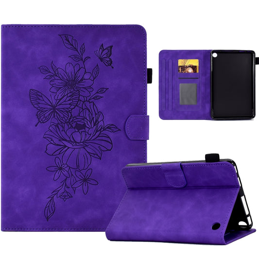For Amazon Kindle Fire 7 2022 Peony Butterfly Embossed Leather Smart Tablet Case(Purple) - Amazon by buy2fix | Online Shopping UK | buy2fix