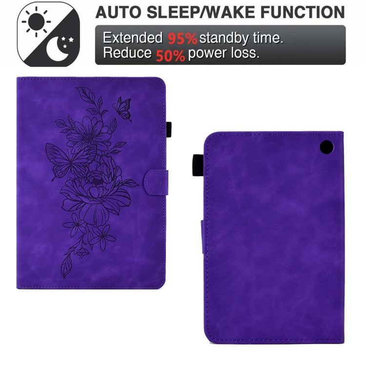 For Amazon Kindle Fire 7 2022 Peony Butterfly Embossed Leather Smart Tablet Case(Purple) - Amazon by buy2fix | Online Shopping UK | buy2fix