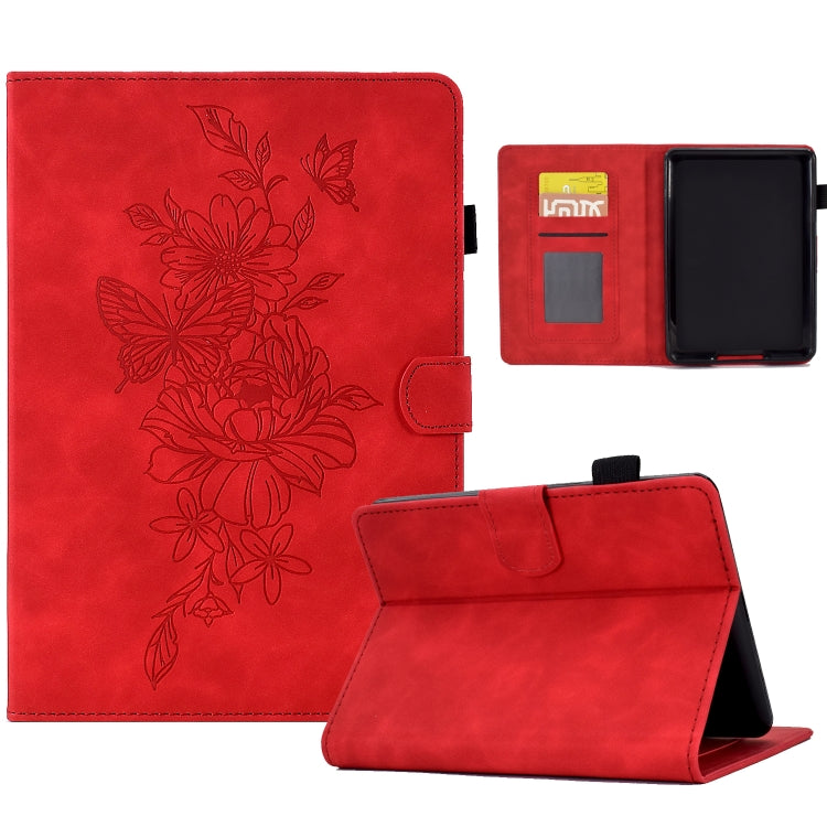 For Amazon Kindle Paperwhite 4/3/2/1 Peony Butterfly Embossed Leather Smart Tablet Case(Red) - Amazon by buy2fix | Online Shopping UK | buy2fix
