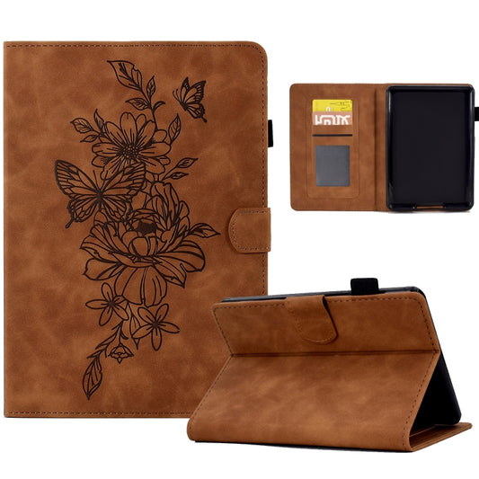 For Amazon Kindle Paperwhite 5 Peony Butterfly Embossed Leather Smart Tablet Case(Brown) - Amazon by buy2fix | Online Shopping UK | buy2fix