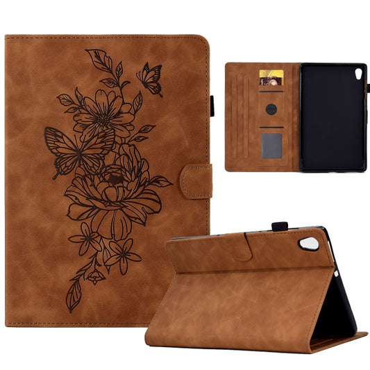 For Lenovo Tab M10 Gen 2 Peony Butterfly Embossed Leather Smart Tablet Case(Brown) - Lenovo by buy2fix | Online Shopping UK | buy2fix