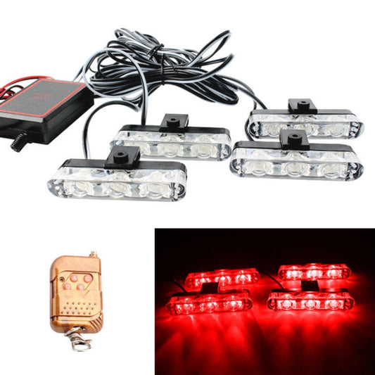 4 in 1 Car 12LEDs Grille Flash Lights Warning Lights with Wireless Remote Control, Color:Red - Warning Lights by buy2fix | Online Shopping UK | buy2fix