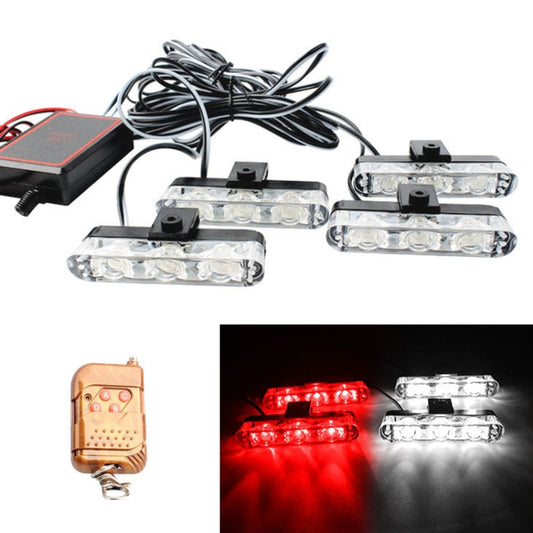 4 in 1 Car 12LEDs Grille Flash Lights Warning Lights with Wireless Remote Control, Color:Red White - Warning Lights by buy2fix | Online Shopping UK | buy2fix