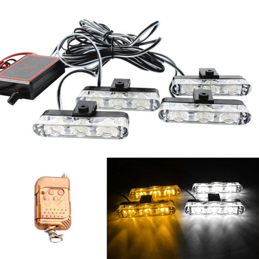 4 in 1 Car 12LEDs Grille Flash Lights Warning Lights with Wireless Remote Control, Color:Yellow White - Warning Lights by buy2fix | Online Shopping UK | buy2fix