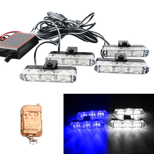 4 in 1 Car 12LEDs Grille Flash Lights Warning Lights with Wireless Remote Control, Color:Blue White - Warning Lights by buy2fix | Online Shopping UK | buy2fix