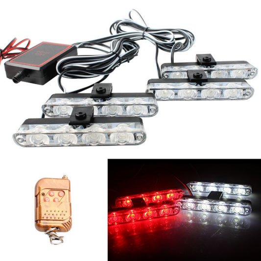 4 in 1 Car 16LEDs Grille Flash Lights Warning Lights with Wireless Remote Control(White Red) - Warning Lights by buy2fix | Online Shopping UK | buy2fix