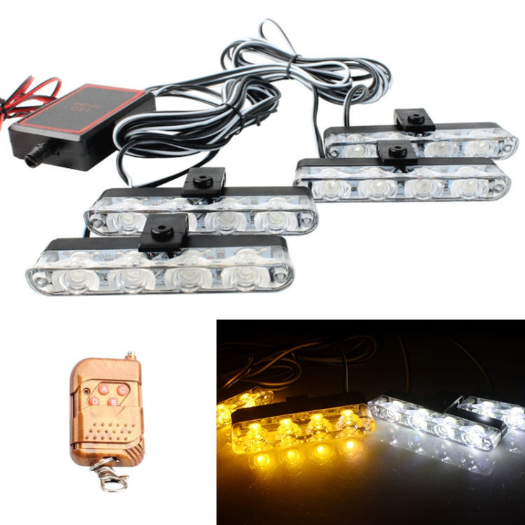 4 in 1 Car 16LEDs Grille Flash Lights Warning Lights with Wireless Remote Control(White Yellow) - Warning Lights by buy2fix | Online Shopping UK | buy2fix