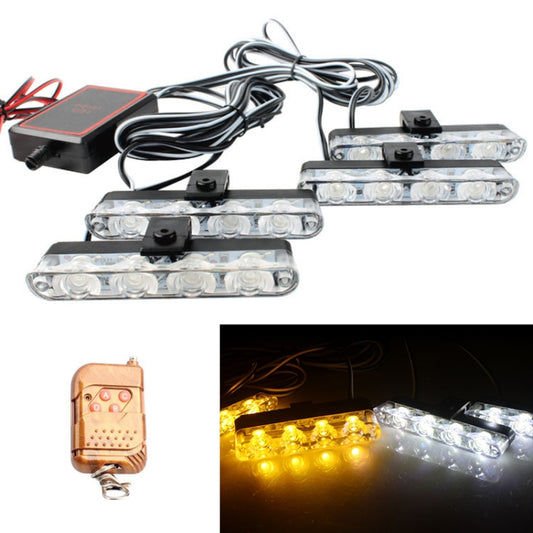 4 in 1 Car 16LEDs Grille Flash Lights Warning Lights with Wireless Remote Control(White Yellow) - Warning Lights by buy2fix | Online Shopping UK | buy2fix