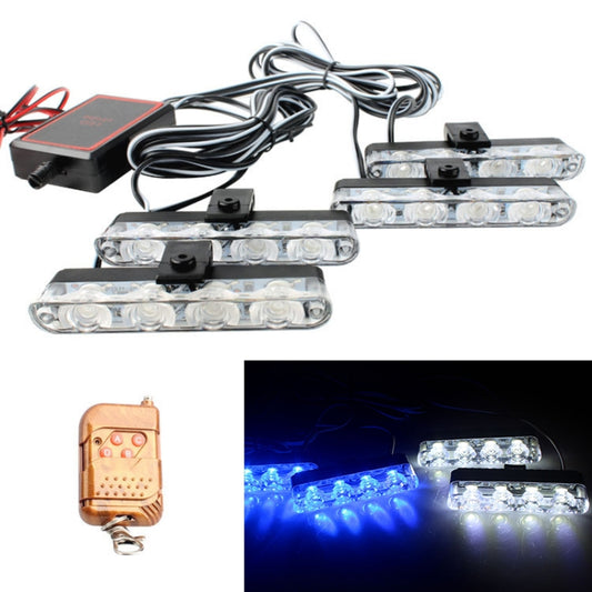 4 in 1 Car 16LEDs Grille Flash Lights Warning Lights with Wireless Remote Control(White Blue) - Warning Lights by buy2fix | Online Shopping UK | buy2fix