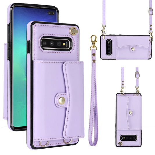 For Samsung Galaxy S10 RFID Card Slot Leather Phone Case with Long Lanyard(Purple) - Galaxy Phone Cases by buy2fix | Online Shopping UK | buy2fix