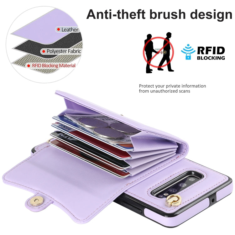 For Samsung Galaxy S10 RFID Card Slot Leather Phone Case with Long Lanyard(Purple) - Galaxy Phone Cases by buy2fix | Online Shopping UK | buy2fix
