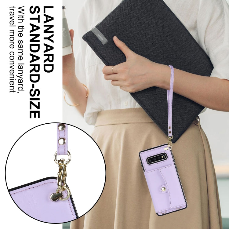 For Samsung Galaxy S10 RFID Card Slot Leather Phone Case with Long Lanyard(Purple) - Galaxy Phone Cases by buy2fix | Online Shopping UK | buy2fix