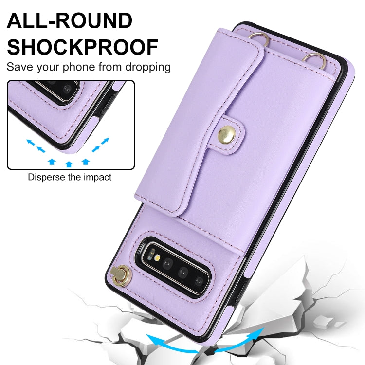 For Samsung Galaxy S10 RFID Card Slot Leather Phone Case with Long Lanyard(Purple) - Galaxy Phone Cases by buy2fix | Online Shopping UK | buy2fix