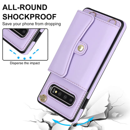For Samsung Galaxy S10 RFID Card Slot Leather Phone Case with Long Lanyard(Purple) - Galaxy Phone Cases by buy2fix | Online Shopping UK | buy2fix