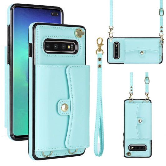 For Samsung Galaxy S10+ RFID Card Slot Leather Phone Case with Long Lanyard(Mint Green) - Galaxy Phone Cases by buy2fix | Online Shopping UK | buy2fix