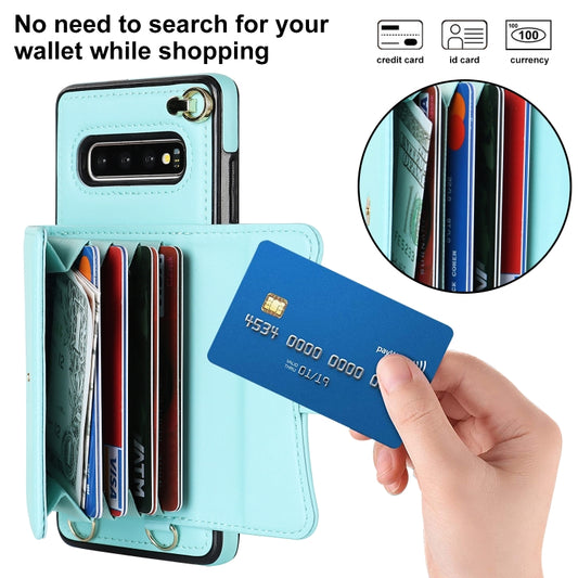 For Samsung Galaxy S10+ RFID Card Slot Leather Phone Case with Long Lanyard(Mint Green) by buy2fix