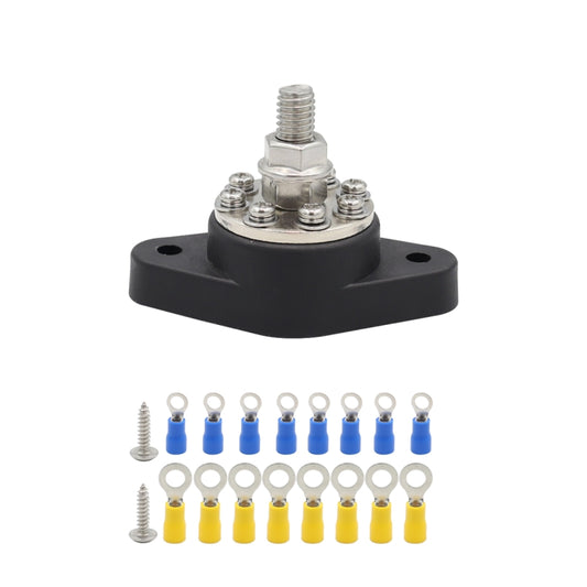 3/8 inch M10 RV Yacht 8-way Terminal Stud with 2 M5x20 Screws + 16pcs Terminals(Black) - Booster Cable & Clip by buy2fix | Online Shopping UK | buy2fix