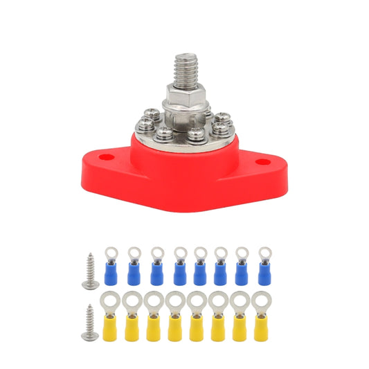 3/8 inch M10 RV Yacht 8-way Terminal Stud with 2 M5x20 Screws + 16pcs Terminals(Red) - Booster Cable & Clip by buy2fix | Online Shopping UK | buy2fix