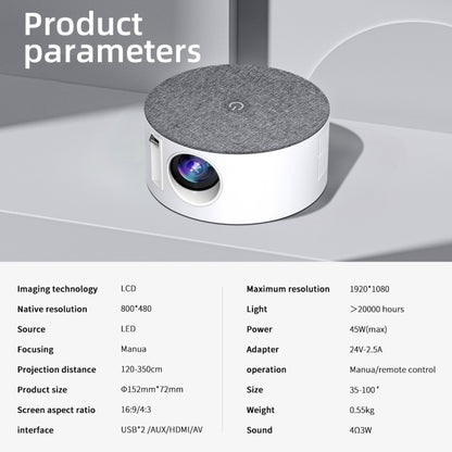 T2 800x480 1000 Lumens LED HD Mini Projector, Specification:EU Plug - LED Projector by buy2fix | Online Shopping UK | buy2fix