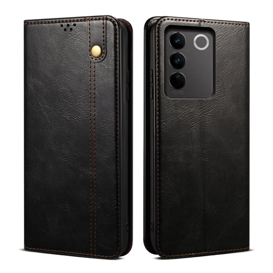 For vivo V27 Oil Wax Crazy Horse Texture Leather Phone Case(Black) - vivo Cases by buy2fix | Online Shopping UK | buy2fix