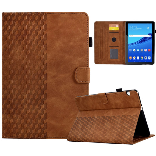 For Huawei MatePad T5 10.0 Rhombus Embossed Leather Smart Tablet Case(Brown) - Huawei by buy2fix | Online Shopping UK | buy2fix