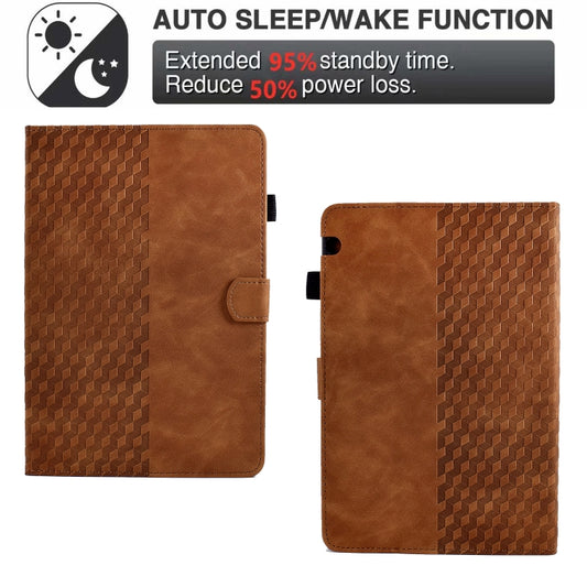 For Huawei MatePad T5 10.0 Rhombus Embossed Leather Smart Tablet Case(Brown) - Huawei by buy2fix | Online Shopping UK | buy2fix