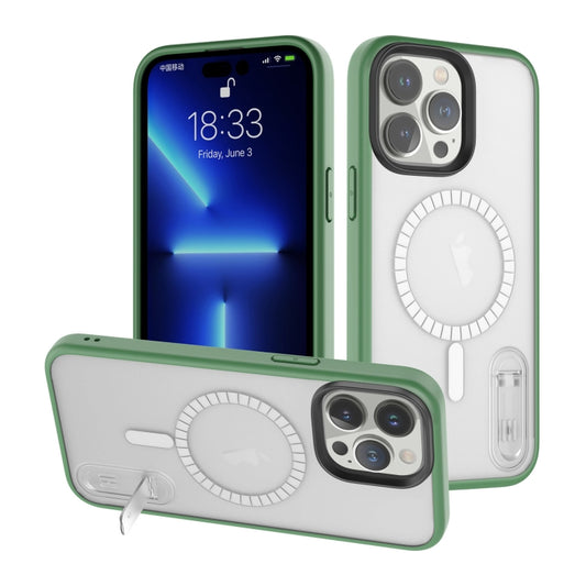 For iPhone 14 Pro Terminator MagSafe Magnetic Holder Phone Case(Transparent Green) - iPhone 14 Pro Cases by buy2fix | Online Shopping UK | buy2fix