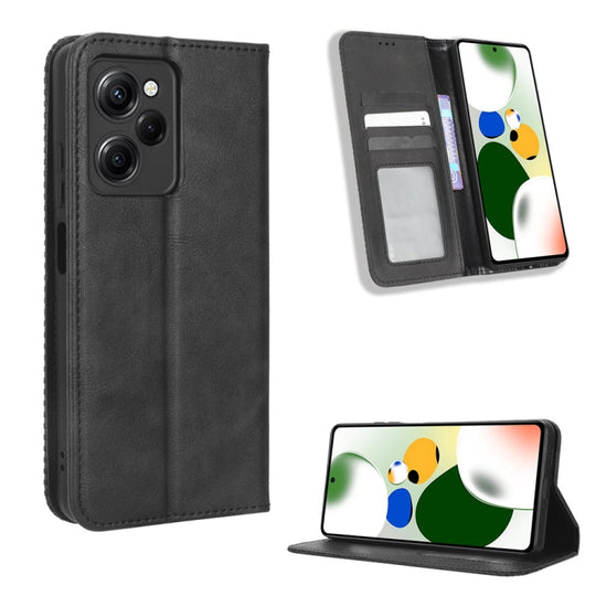 Pour Xiaomi Redmi Note 12 Pro 5G Speed ​​/ Poco X5 Pro Boucle magnétique Étui de téléphone en cuir à texture rétro (Noir)