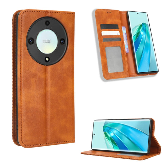 Pour Honor X9A / X40 / Magic5 Lite 5G Étui de téléphone en cuir à texture rétro avec boucle magnétique (marron)