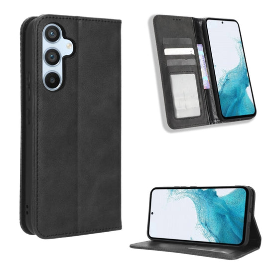 Pour Samsung Galaxy A54 5G Boucle magnétique Étui de téléphone en cuir à texture rétro (Noir)