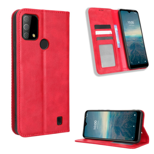 For Vodafone Smart V22 Magnetic Buckle Retro Texture Leather Phone Case(Red) - More Brand by buy2fix | Online Shopping UK | buy2fix