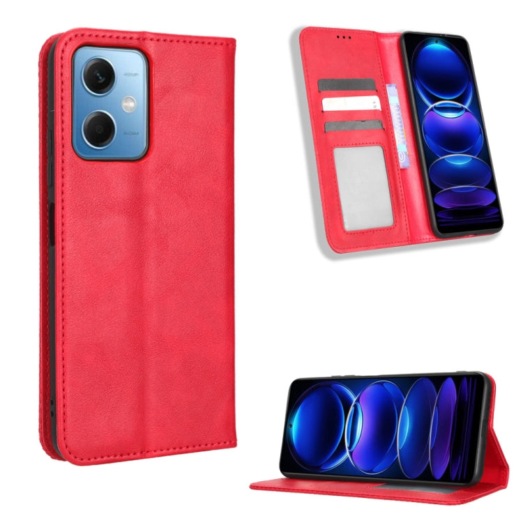 For Xiaomi Poco X5 5G / Redmi Note 12 5G Magnetic Buckle Retro Texture Leather Phone Case(Red) by buy2fix