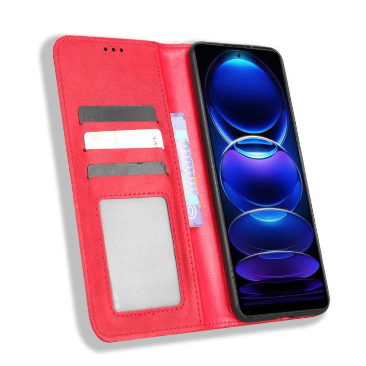 For Xiaomi Poco X5 5G / Redmi Note 12 5G Magnetic Buckle Retro Texture Leather Phone Case(Red) by buy2fix