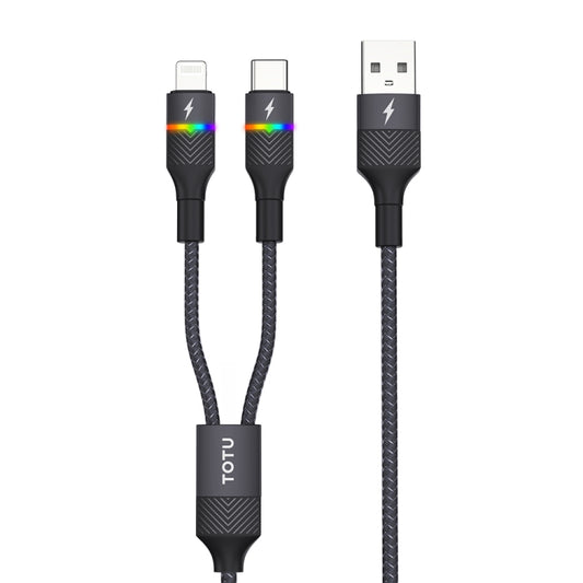 TOTU B2C-001 Journey Series 2 in 1 USB to 8 Pin + Type-C Colorful Breathing Light Data Cable, Length:1.5m(Black) - Multifunctional Cable by TOTUDESIGN | Online Shopping UK | buy2fix