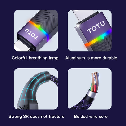 TOTU B2C-001 Journey Series 2 in 1 USB to 8 Pin + Type-C Colorful Breathing Light Data Cable, Length:1.5m(Black) - Multifunctional Cable by TOTUDESIGN | Online Shopping UK | buy2fix